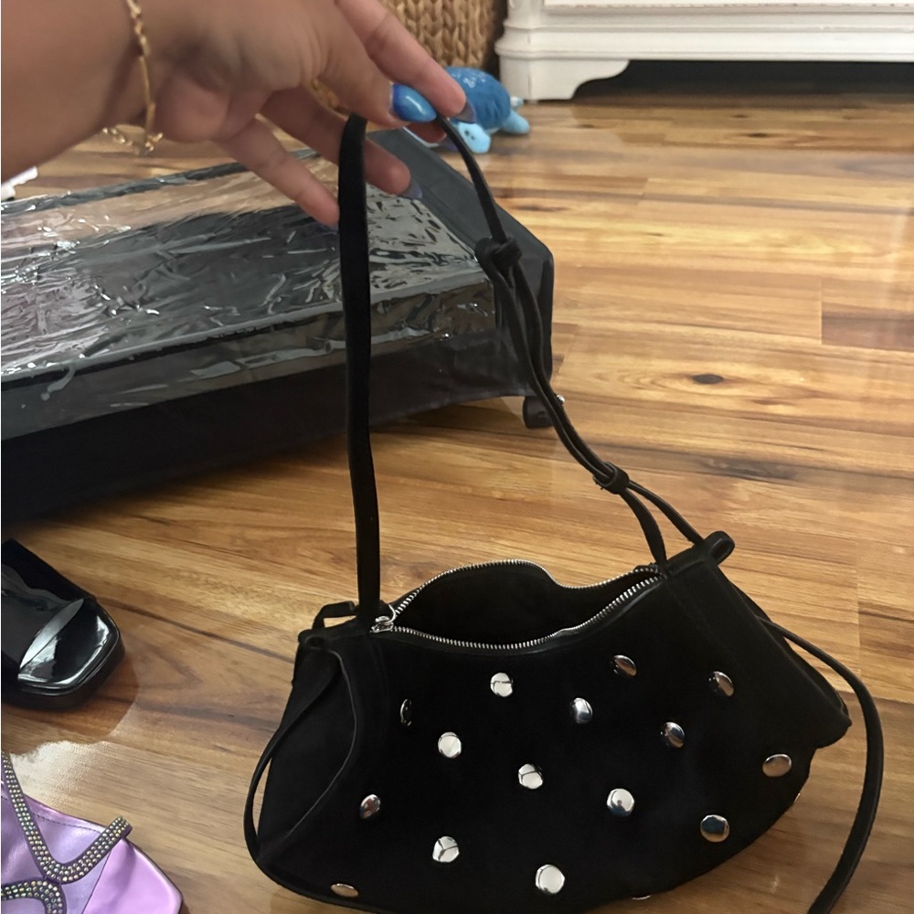 Zara Black and Silver Shoulder Bag with Chain Strap